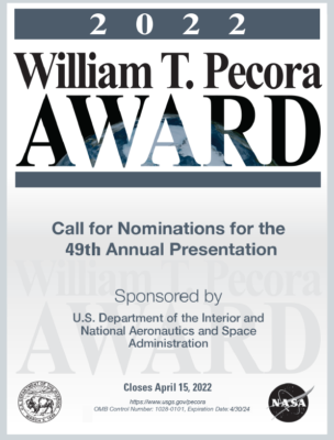 2023 William T. Pecora Award Nominations due May 1, 2023  